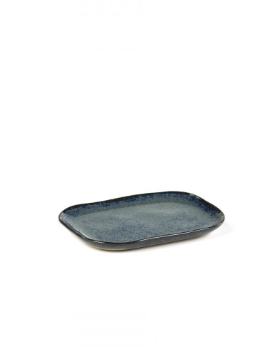 Assiette plate rectangulaire bleu grès émaillé 14,5x10,5 cm Merci Serax