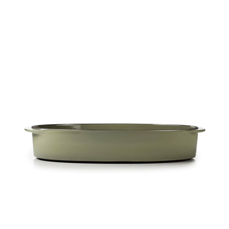 Plat ovale vert porcelaine culinaire 34 cm Caractere Revol