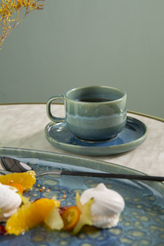 Assiette ovale bleu grès 33x22,5 cm Magic Accolade