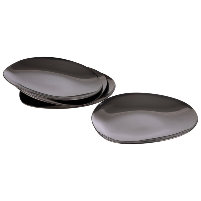 Set de 4 assiettes mise en bouche inox 18/10 noir 9x9x1 cm Pebbles Aps